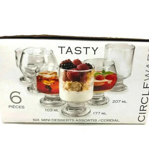 NIB 6 PC Mini Dessert Glass Serving Cups Assorted Size‎ Gift Party Short